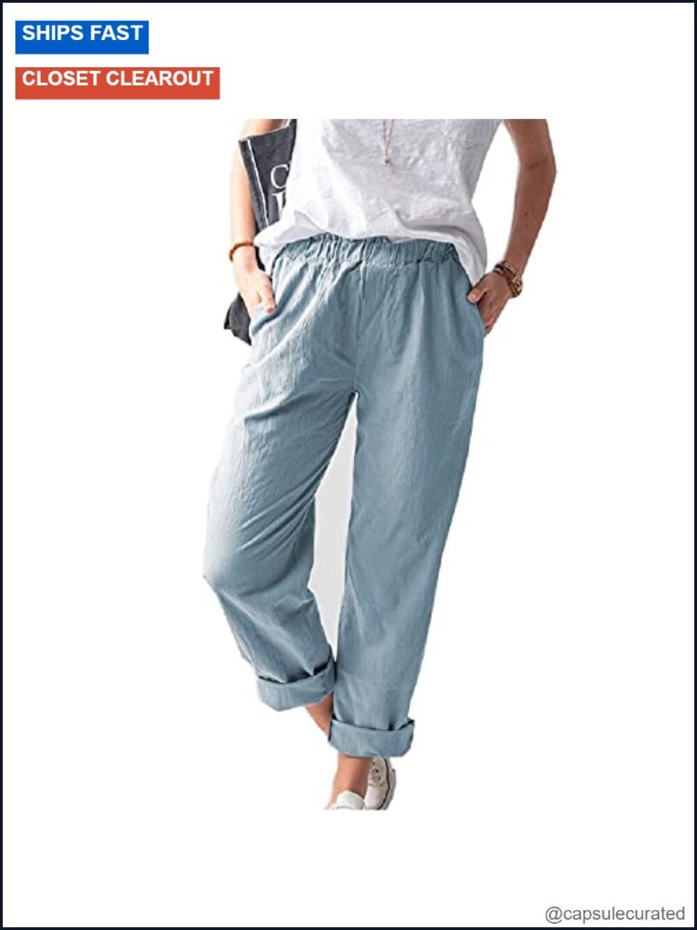 Women's Straight Pants Elastic Waist Casual Trousers with Pockets
